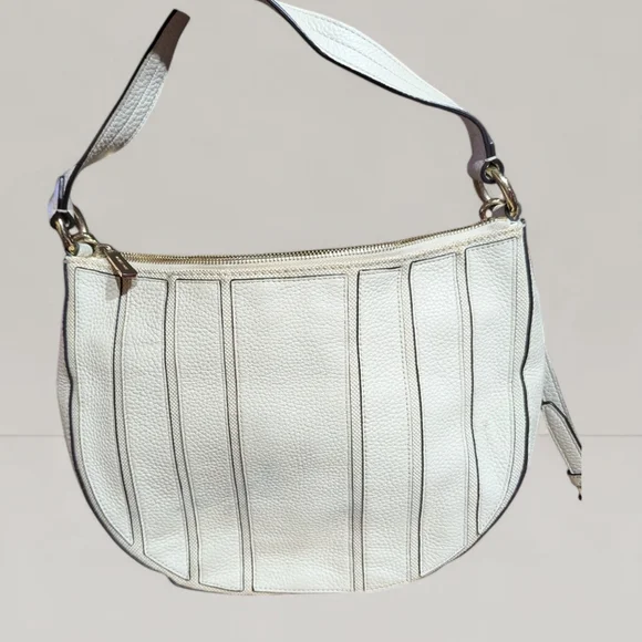 Michael Michael Kors Pebbled Leather Hobo Bag White Gold Tassel Crossbody - Picture 4 of 11